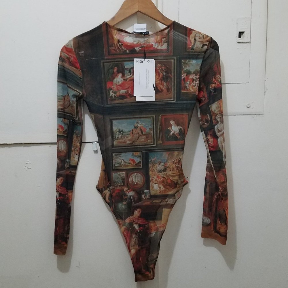 NWT Florence Art PRINTED TULLE BODYSUIT